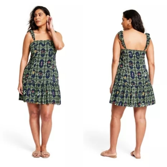 Agua Bendita x Target navy floral tile flutter mini dress size medium - Picture 1 of 6